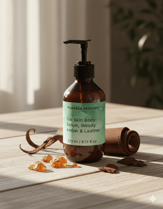 Silk Skin Body Serum, Woody Amber & Leather - Nuvessa Skincare