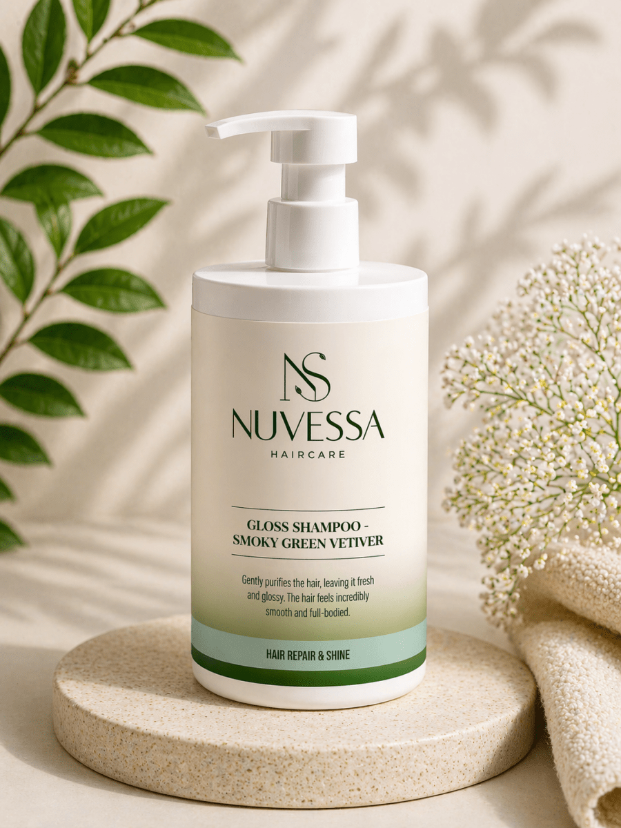 Smoky Green Vetiver Gloss Shampoo for Coloured Hair | Brilliant Shine & Smooth Texture - Hair Care | Nuvessa Skincare