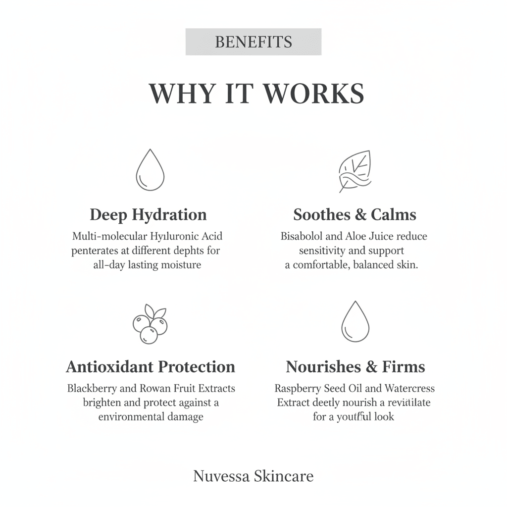 Moisturising Day Cream for Normal to Dry Skin – All-Day Hydration with Hyaluronic Acid - Calming Cream > Day Cream > Skin Cream > Moisturiser > Moisturising Lotion > Face Cream | Nuvessa Skincare