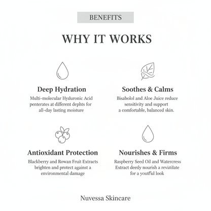 Moisturising Day Cream for Normal to Dry Skin – All-Day Hydration with Hyaluronic Acid - Calming Cream > Day Cream > Skin Cream > Moisturiser > Moisturising Lotion > Face Cream | Nuvessa Skincare