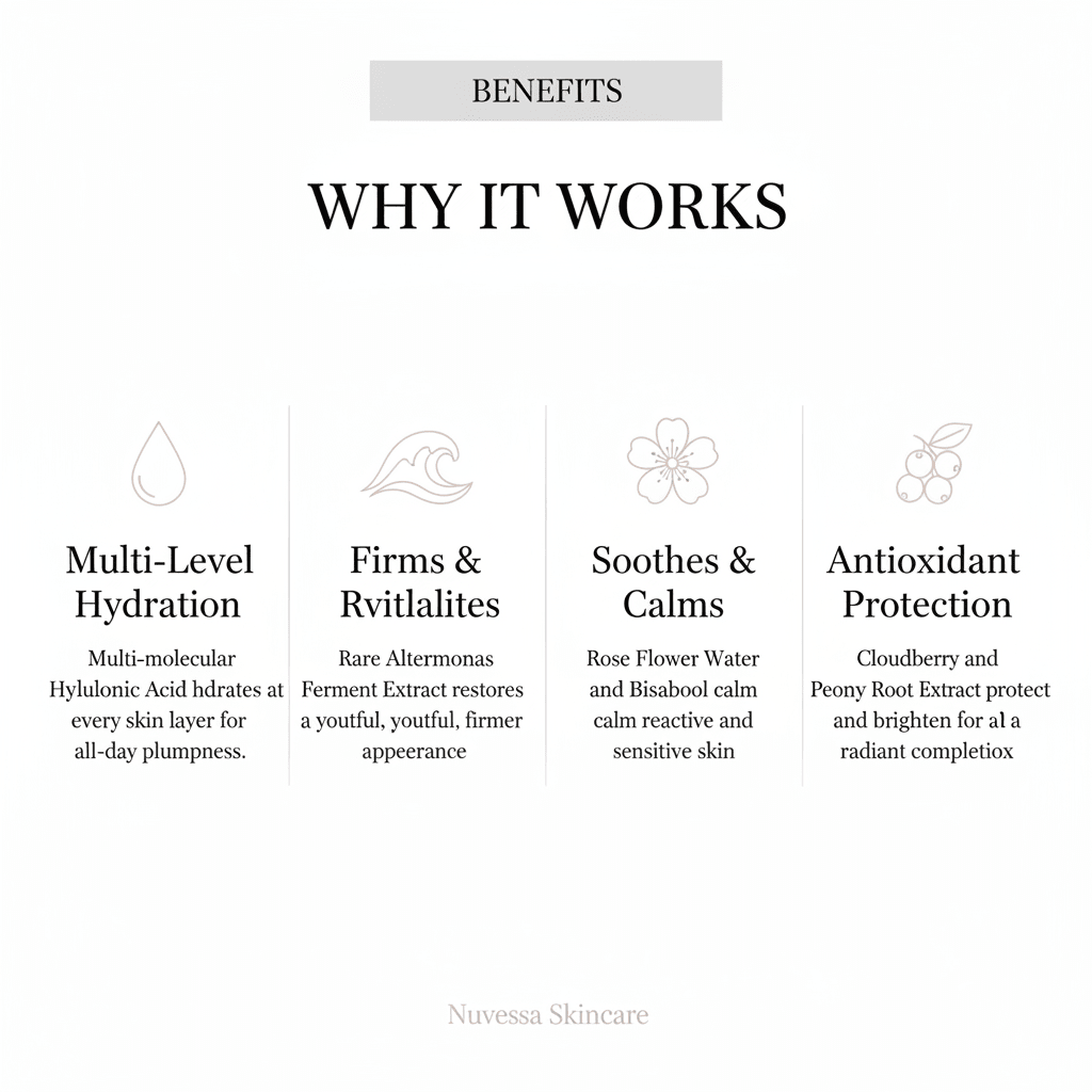 Hydrating Serum for All Skin Types – Plump, Dewy Skin All Day | Hyaluronic Acid - Skin Care | Nuvessa Skincare