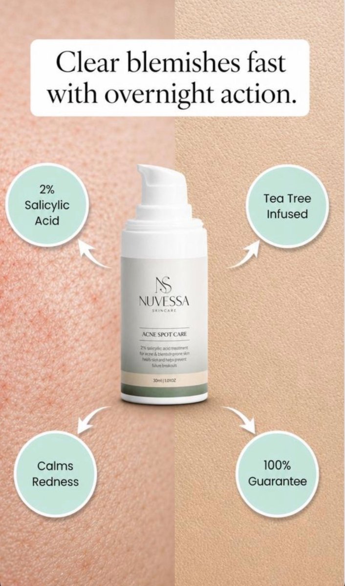 Acne Spot Treatment | Dermatologically Tested | 2% Salicylic Acid & Tea Tree - Skin Care | Nuvessa Skincare