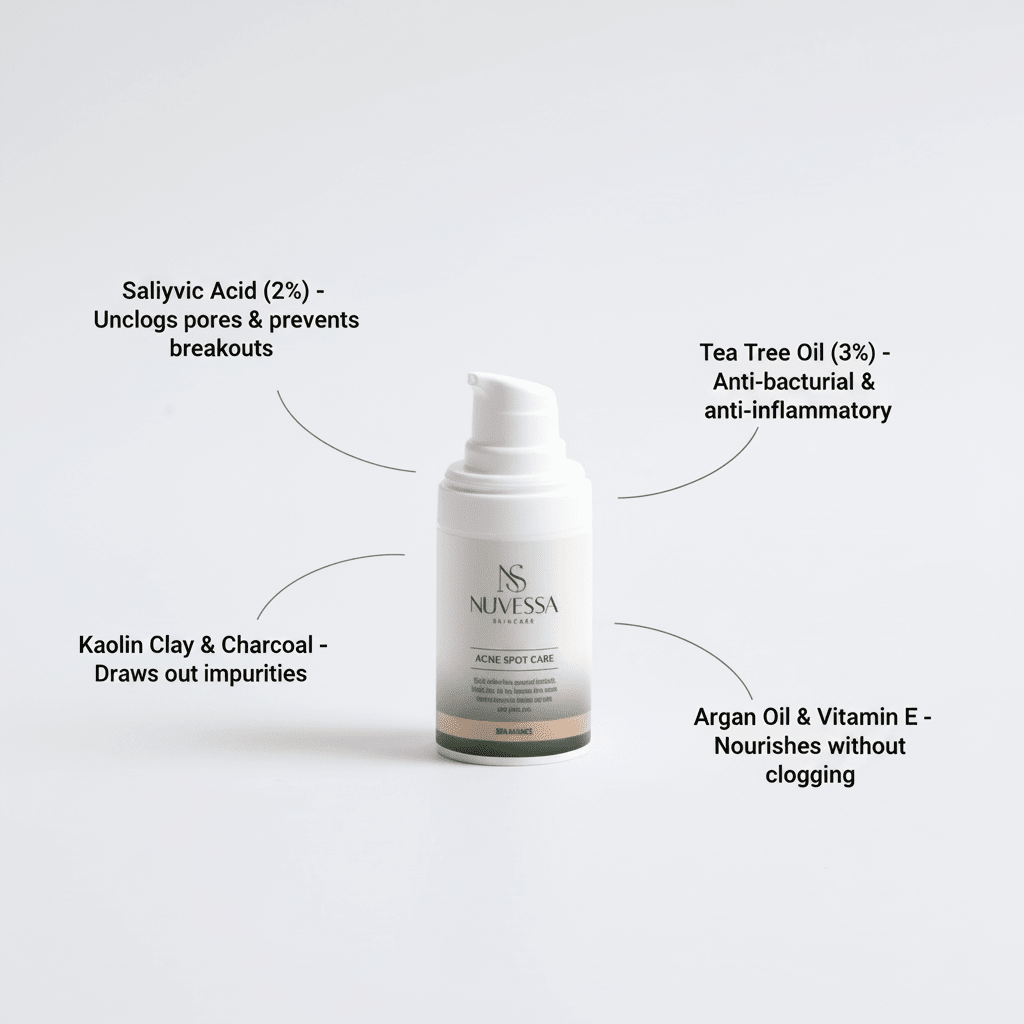 Acne Spot Treatment | Dermatologically Tested | 2% Salicylic Acid & Tea Tree - Skin Care | Nuvessa Skincare