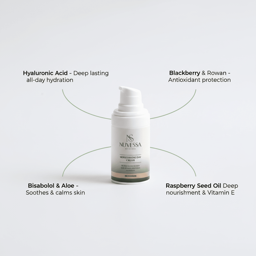 Moisturising Day Cream for Normal to Dry Skin – All-Day Hydration with Hyaluronic Acid - Calming Cream > Day Cream > Skin Cream > Moisturiser > Moisturising Lotion > Face Cream | Nuvessa Skincare